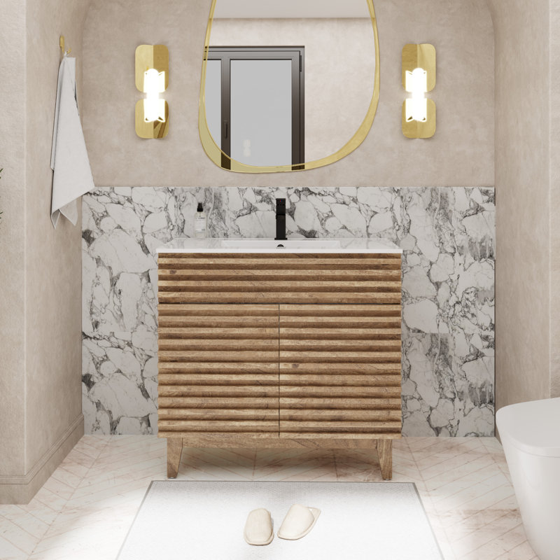 Meuble-lavabo simple autoportant Jadaya Sharee 36 po avec comptoir, robinet et bonde, portes à fermeture douce, certifié EPA