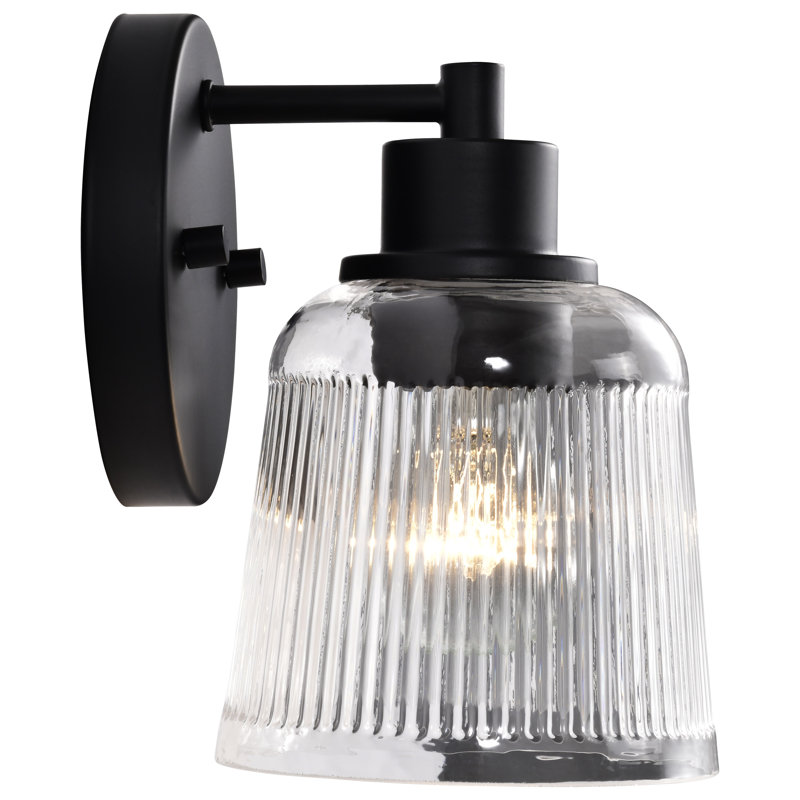 Amissa - Meuble-lavabo 1 lumière - Finition noir mat - Verre côtelé transparent