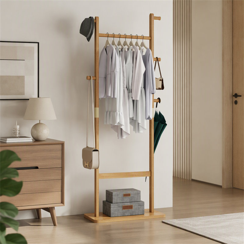 Solid Wood Coat Rack 23.6 x 11 x 71 Inches Natural Wood Wash