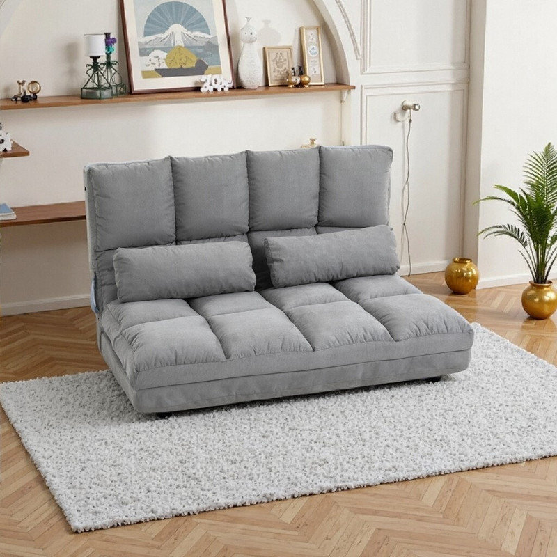 Fauteuil convertible avec 2 coussins et support réglable 40,25 L, Polyester gris
