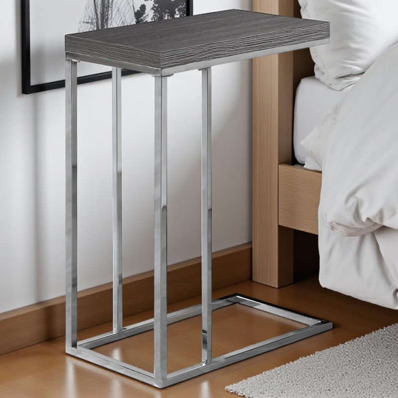 Table d'appoint en gin, forme de C, stratifié étroit de 10 po x 18 po, métal, Chrome, Gris