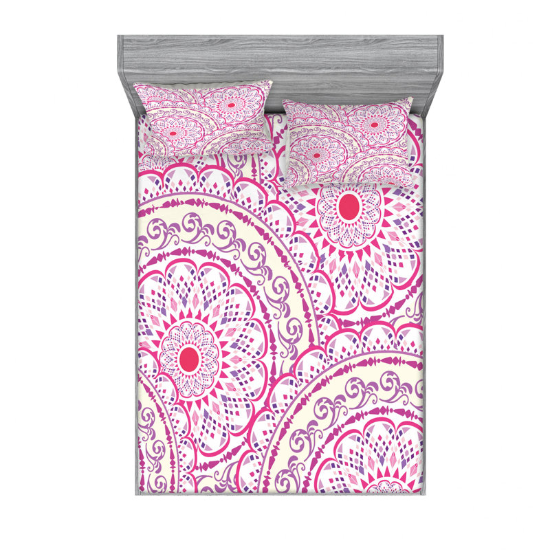 Microfiber Floral Sheet Set, Queen Sheet Set + Fitted Sheet + 2 Pillowcases, Pink/White Floral 1