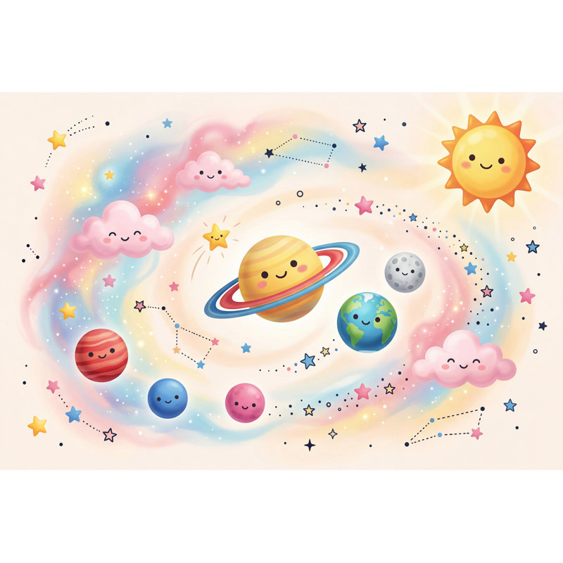 Mignon espace papier peint décoratif galaxie pastel Kawaii Planets, 200 po x 120 po, Peler et coller