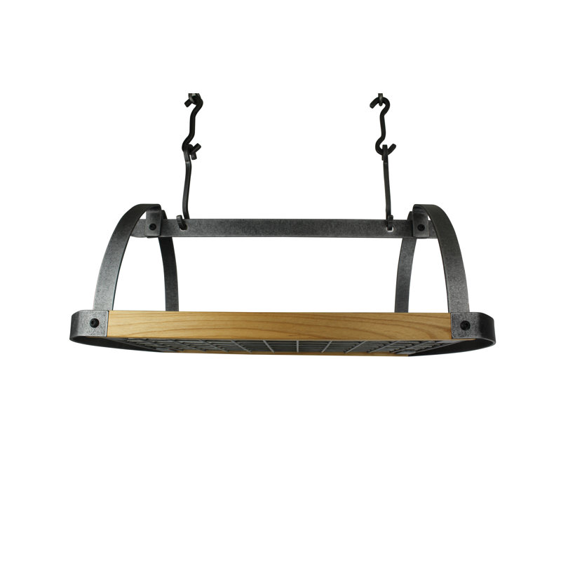 Hammered Steel and Alder Oval Ceiling Pot Rack