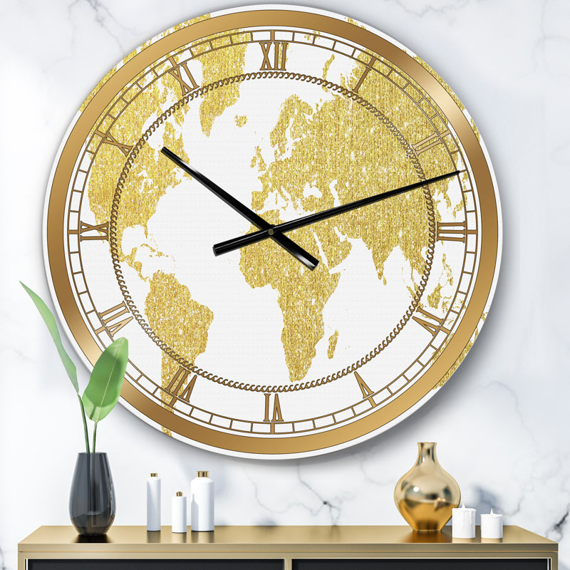 Golden Map Of The Earth - Large Fashion Wall Clock, Small
