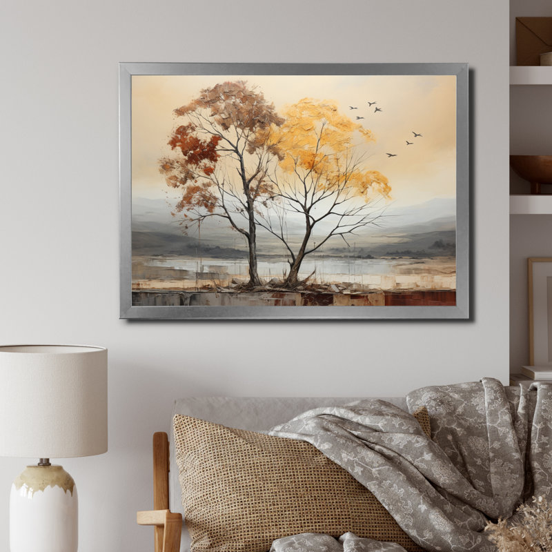 Brich Tree Harmony of - impression, H 34 po x l 44 po x P 1,5 po, Cadre photo argenté