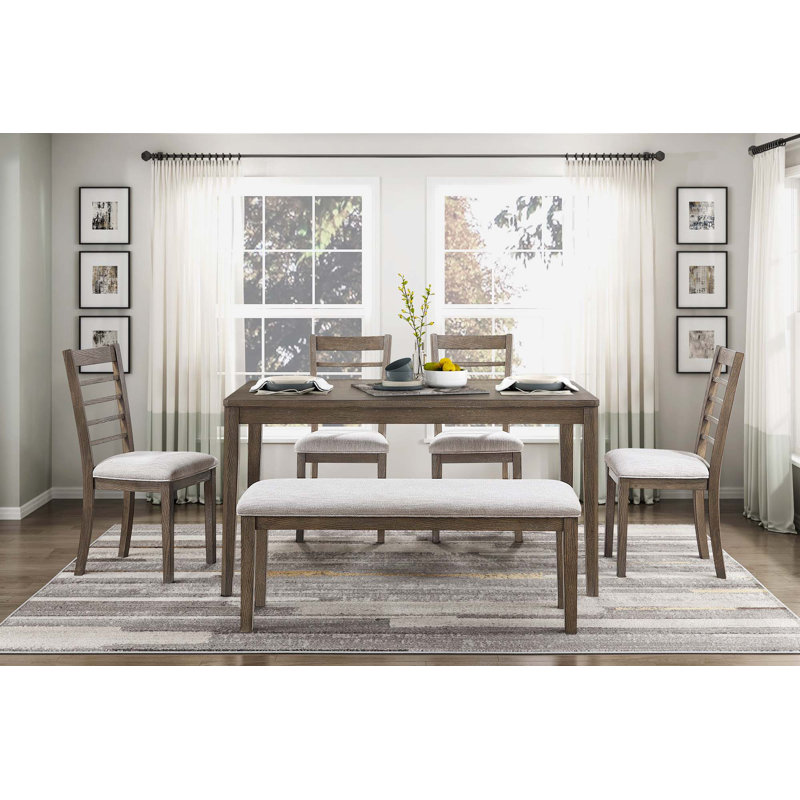 6-Piece Dining Table With Bench & 4 Side Chairs