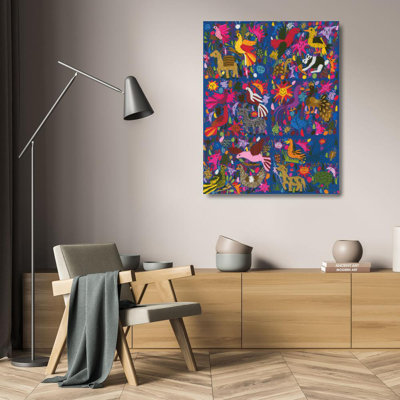 Amazing multicoloured mexican tapestry on blue background