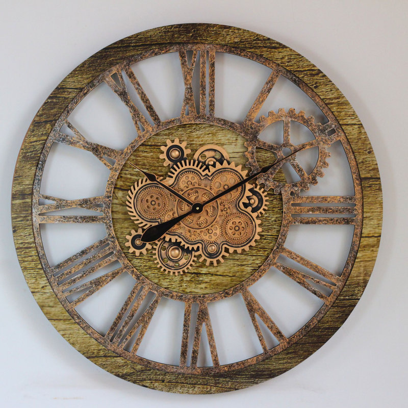 Solid Wood Wall Clock, Gold Antique