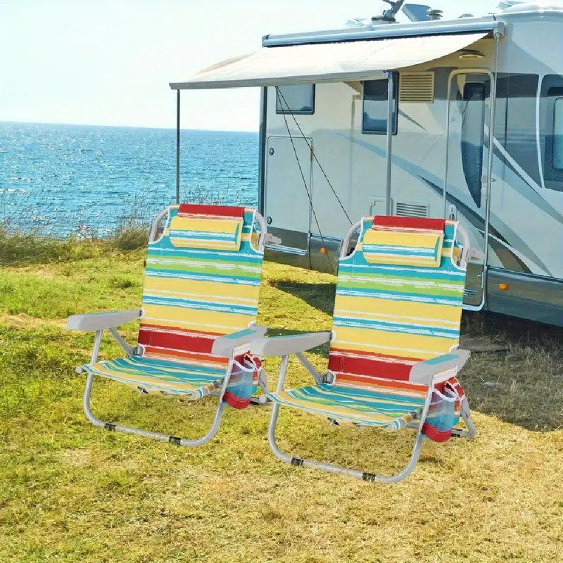 2Pcs Folding Beach Chair Lightweight Aluminum Camping Chair W/ Storage Bag
