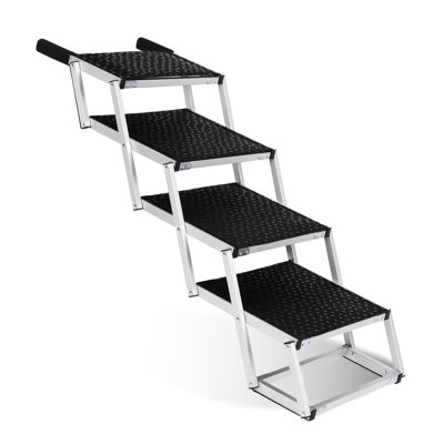 Foldable Pet Dog Stairs With Non - Slip Surface, Lightweight Aluminium Ramp, Supports Up To 250lbs, Quick Setup, Ideal For Outdoor Essentials Pet Dog Stairs, Slip Surface, Aluminium Ramp, Easy Clean,