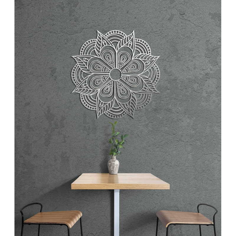 Metal Mandala Abstract Wall Hanging Décor, Creative Floral Metal Wall Art Home Decoration, Matte Silver