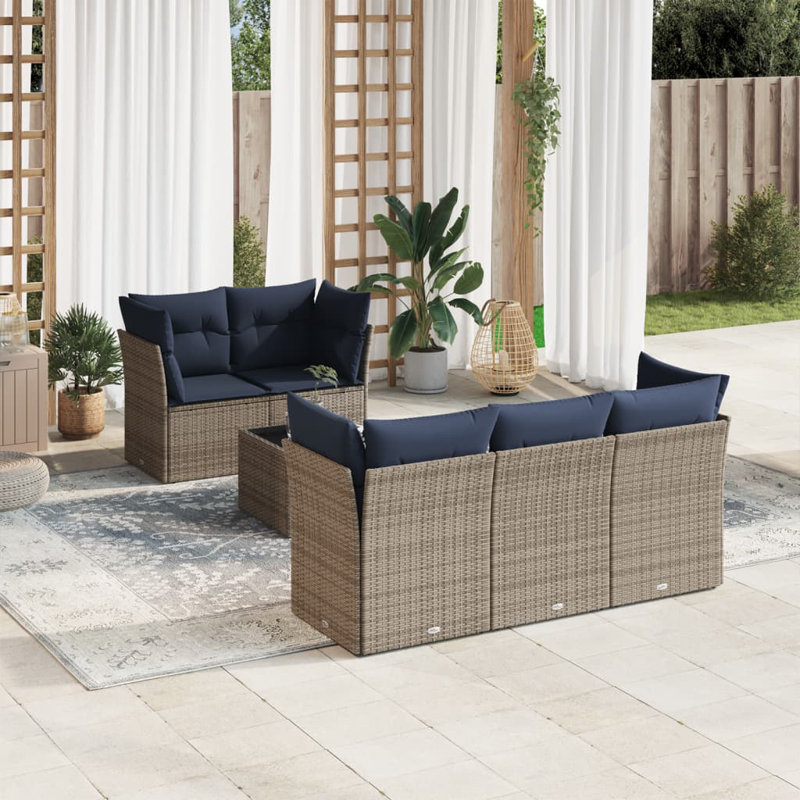  Ensemble de canapé de patio 6 pièces avec coussins en rotin de polyester gris