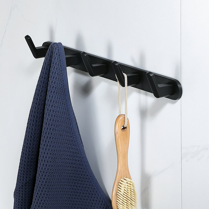 Wall Mounted 5-Hook Rustproof Robe and Towel Hooks, Black