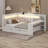 Full Size Daybed With Storage Shelves,Trundle,Charging Station,LED Light,Desk And Upholstered Headboard And Backrest-686933160