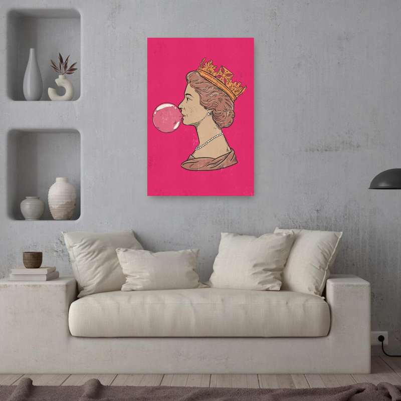 «Pink Bubble Queen Elegant Modern Playful Portrait», art mural, H 36 po x l 24 po