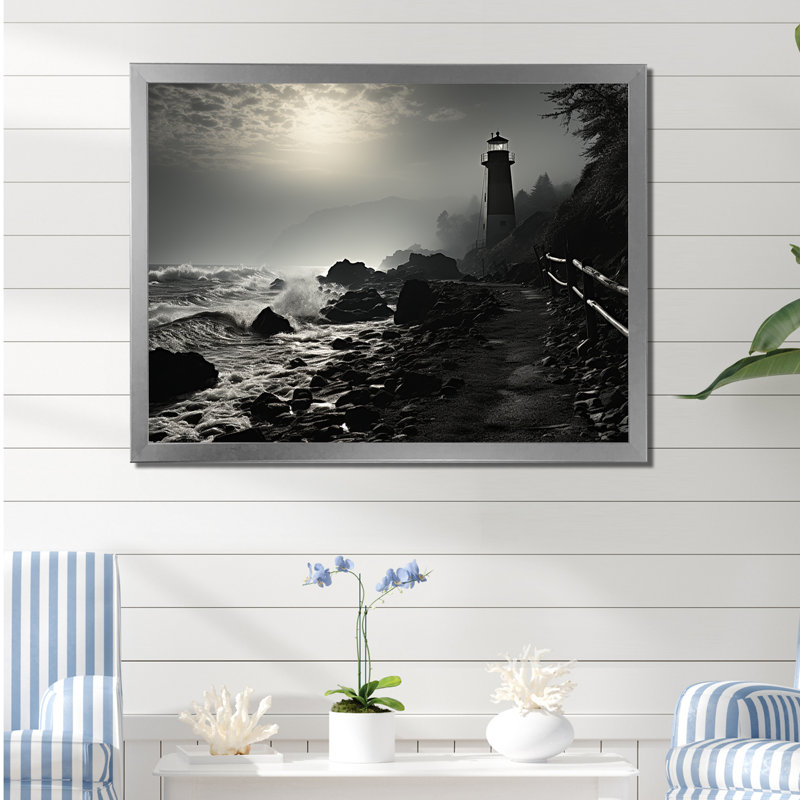 Phare de Moody Scenery III sur toile, H 12 po x l 20 po x P 1 po, Cadre simple argenté