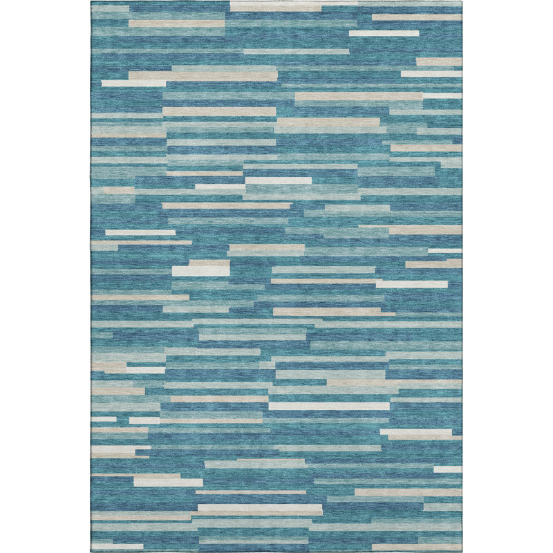 Premium Machine Washable Prisco Teal Rug, Rectangle 5' x 7'6"