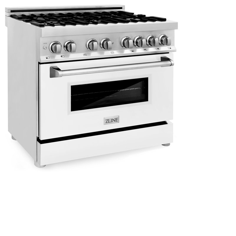 ZLINE 36" Legacy Dual Fuel Range w/ 6 Burner Gas Cooktop & Electric Oven w/ Griddle, White Matte
