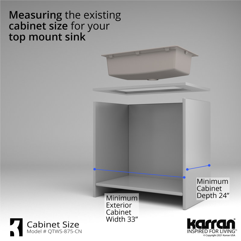 Karran Quartz 33'' X 22'' Single Bowl Drop-in Workstation Kitchen Sink, Concrete