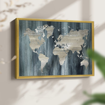 Navy World Map -Framed Print - Restickable