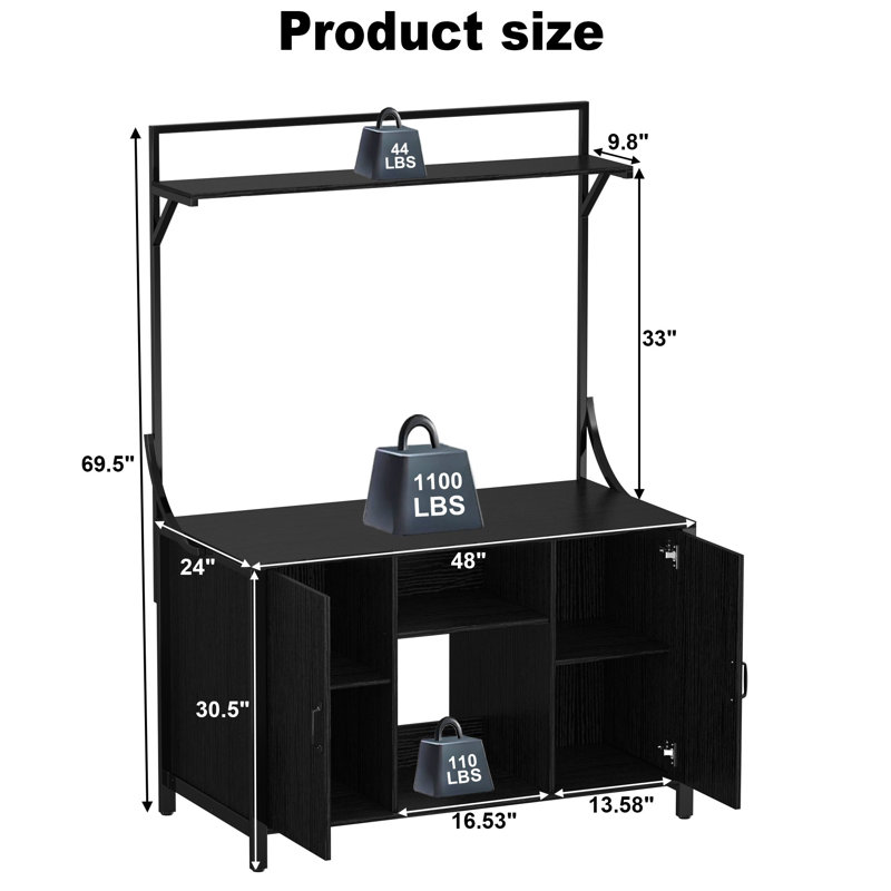 48'' Black Iron and MDF Reptile Terrarium Stand with Storage
