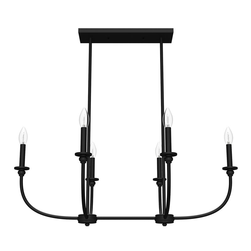 Hunter Southcrest 6 Light Linear Chandelier Ceiling Light Fixture, Flat Matte Black