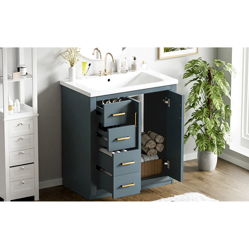 Armoire de salle de bain en céramique 30 po avec 3 tiroirs et 2 portes à fermeture en douceur avec meuble-lavabo moderne