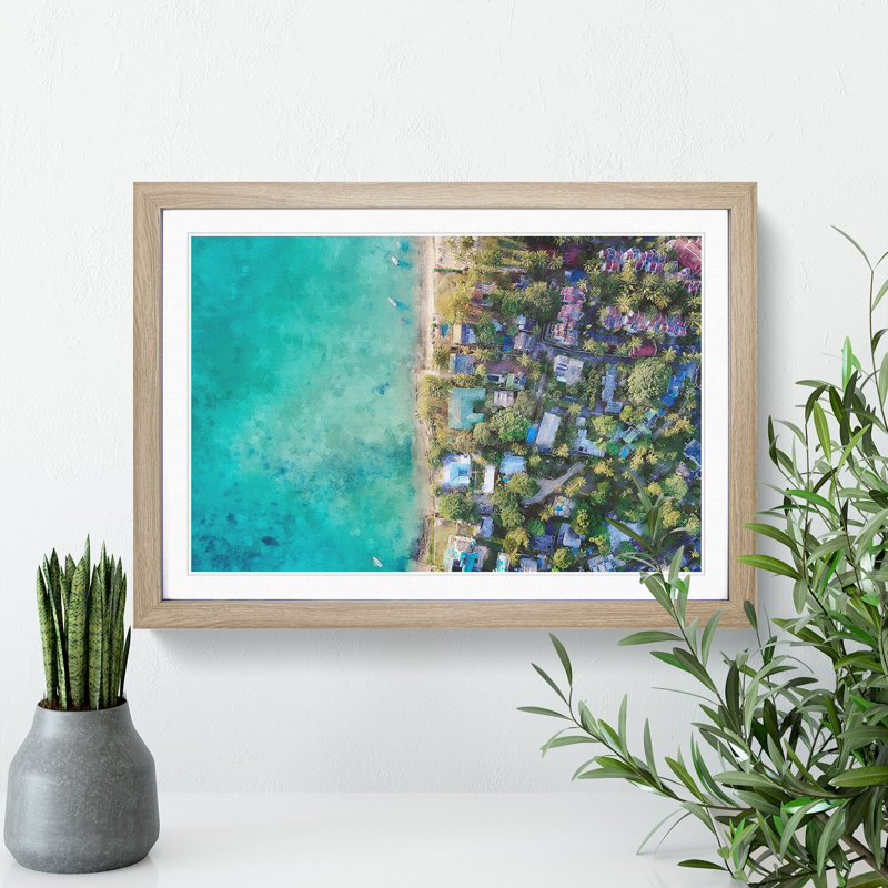 View Above Mauritius - Picture Frame Painting, 36cm H x 48cm W x 2cm D, Oak Framed