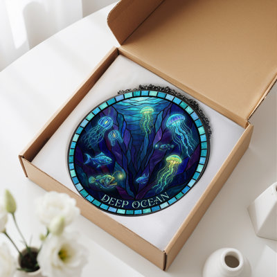 12"H Deep Ocean Stained Glass Window Panel