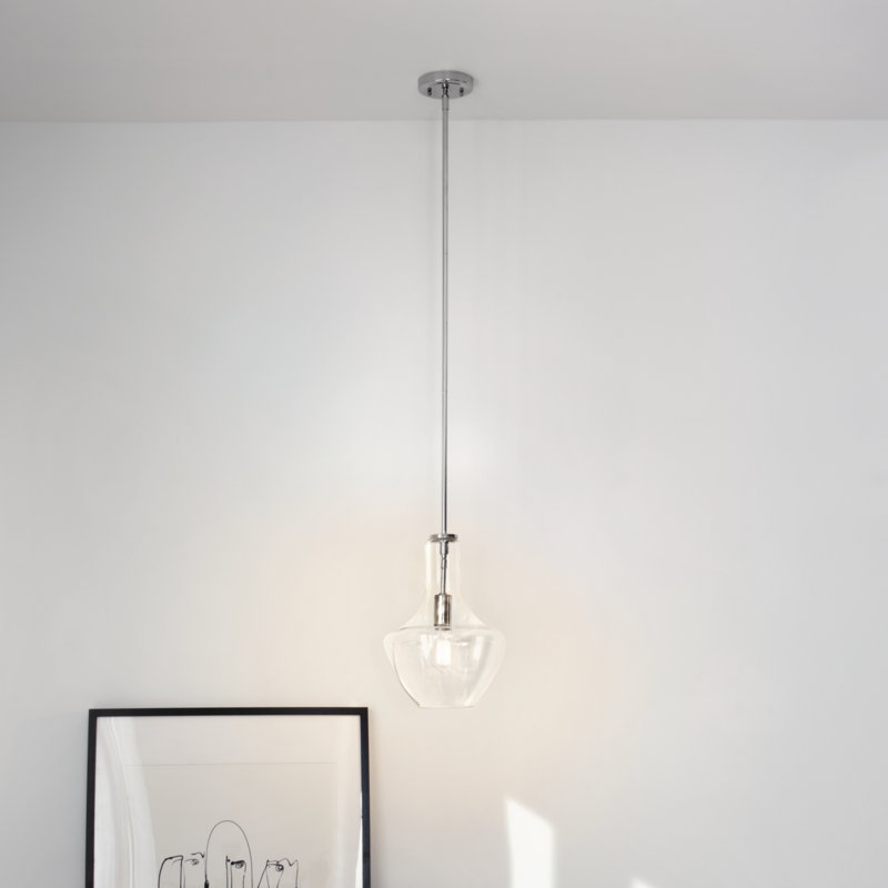 Luminaire suspendu simple à 1 lumière Moten, Clear Glass, H 20 po x l 13,75 po x P 13,75 po, Chrome