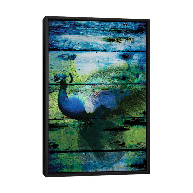 Paon I, impression sur toile tendue, H 26 po x l 18 po x P 1,5 po, Toile avec cadre noir, Pas de tapis