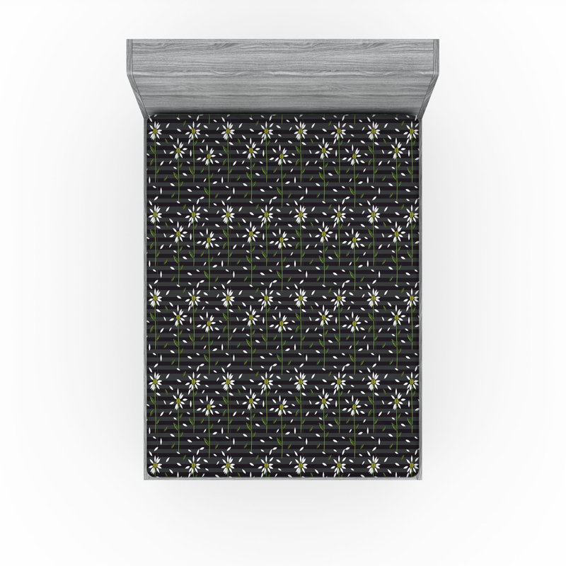 Ambesonne Nature Fitted Sheet Leaves Botanical Style Art, Queen Fitted Sheet, Green/Dark Gray/Yellow Floral