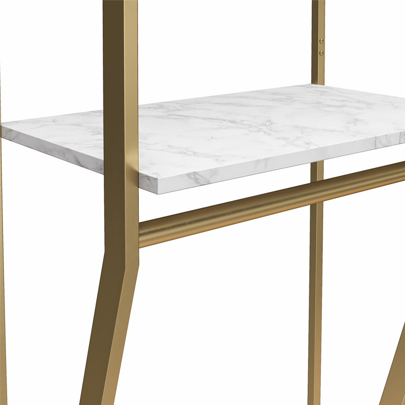 Gwyneth White Marble and Gold Closet Organizer with Hanging Rods