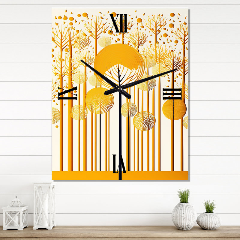 Horloge murale abstraite forêt jaune, Grand