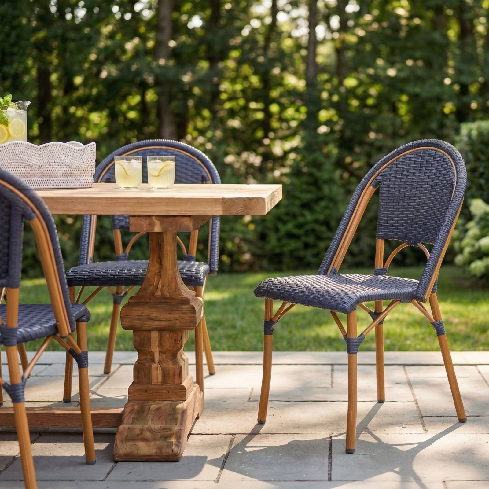 Patio Side Chair, Gold/Navy