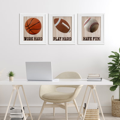 Motivational Sports Words 3pc Framed Print Under Glass Set, design by Marcus Prime
