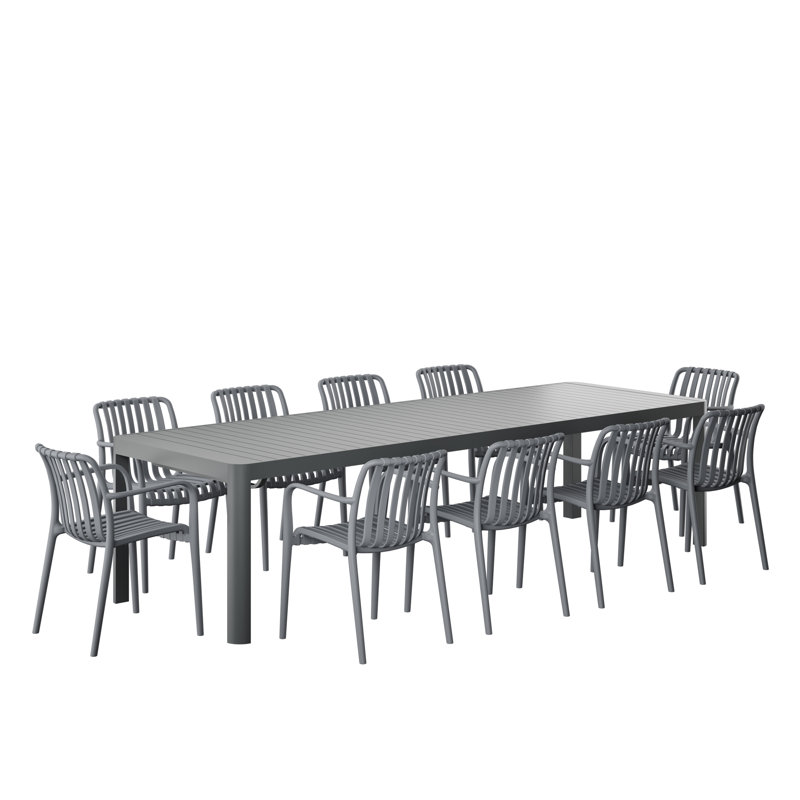 Ensemble repas d'extérieur en aluminium et résine Amazonia Milky, 10