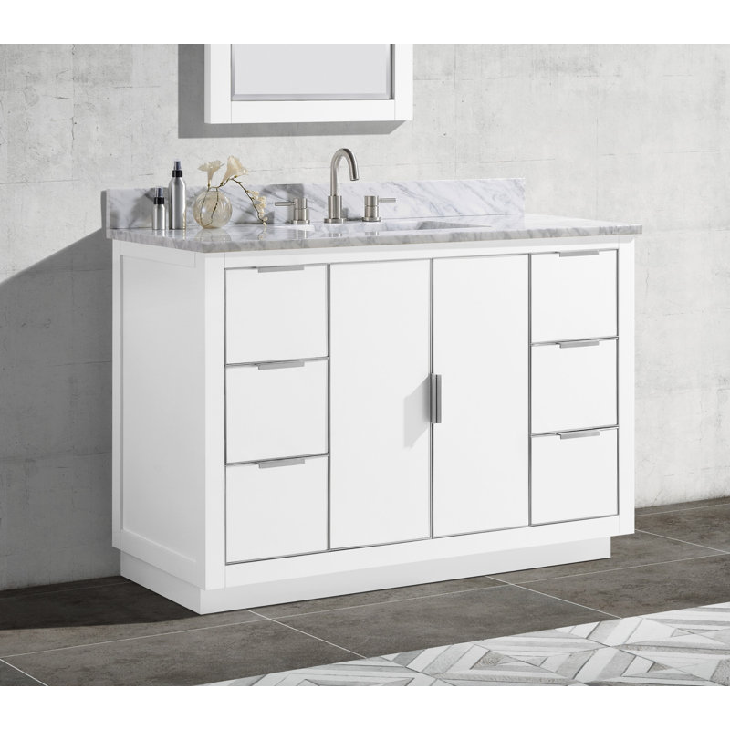 Austen 49'' W Single Vanity, Carrara White Marble/Silver, White