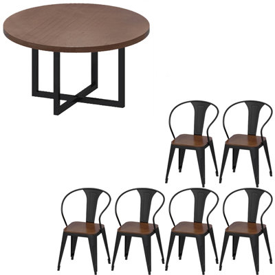 American style solid wood round table set