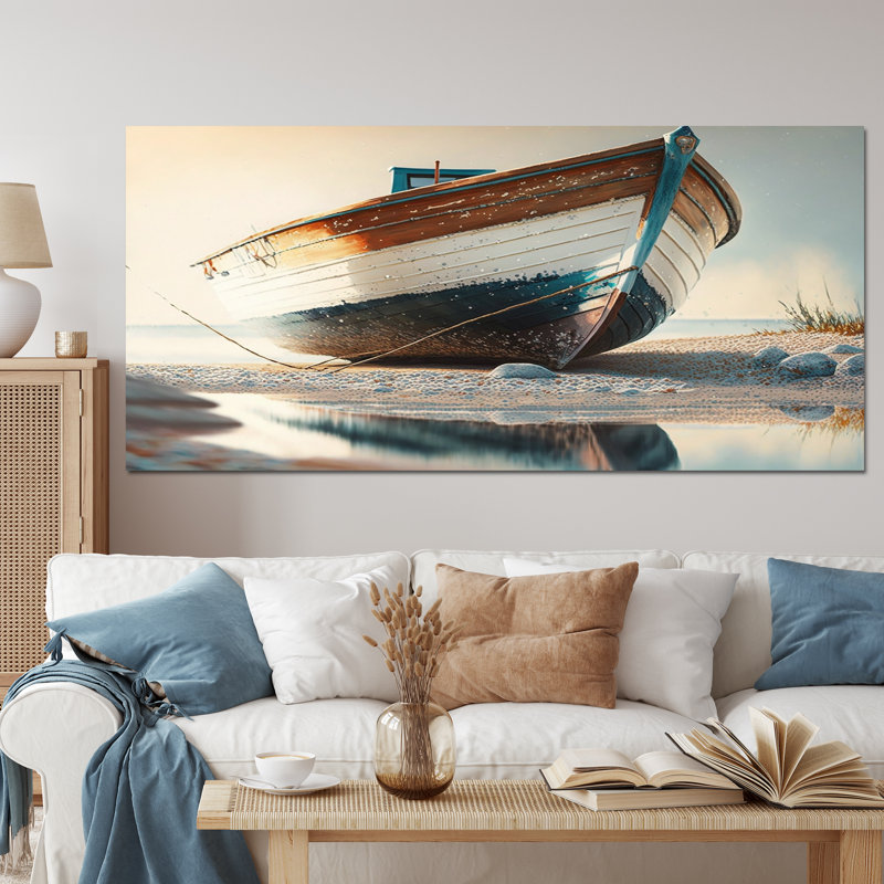 Bateau sur le rivage I - reproduction sur toile de bateau côtier, 28" H x 60" W, Toile tendue