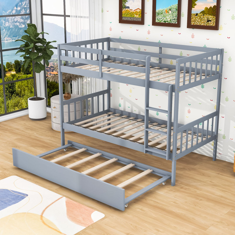 Lit superposé simple au-dessus de simple en bois avec lit gigogne simple en bois, peut être divisé en 2 lits individuels