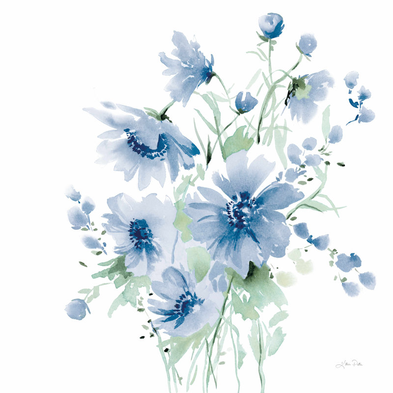 Secret Garden Bouquet I - lumière bleue - peinture sur toile tendue, H 12 po x l 12 po