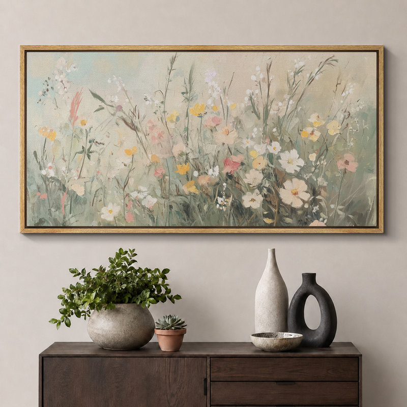 Œuvre florale en sourdine, fleurs murales vertes, images murales de salon, impression numérique sur toile giclée sur toile