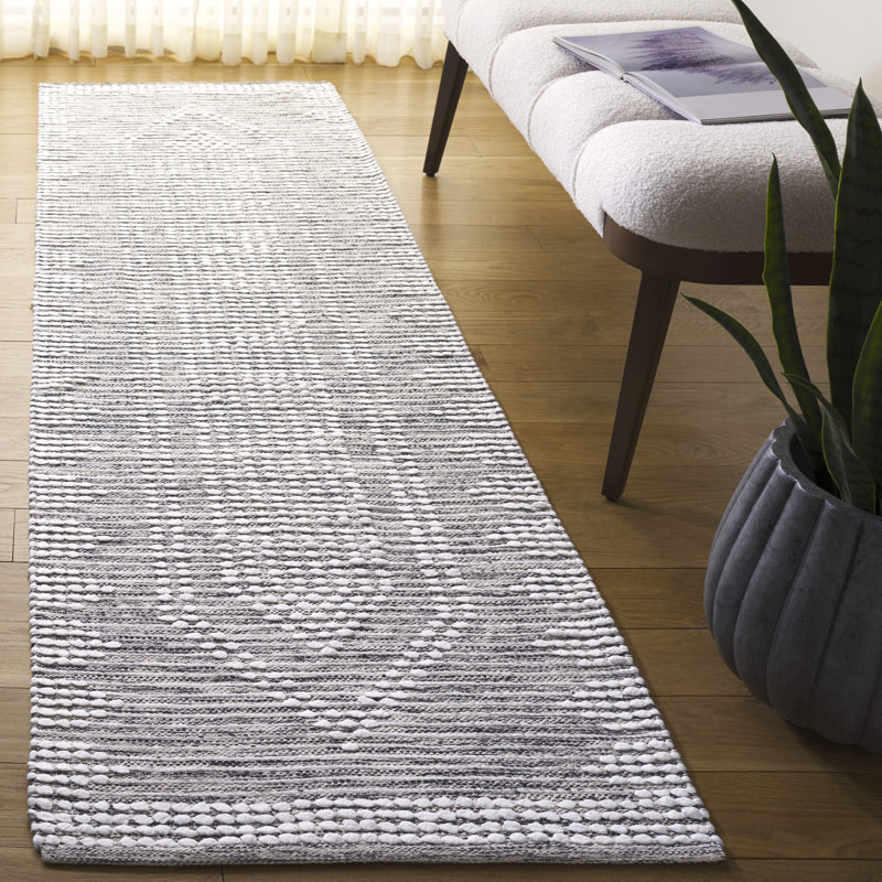 Tapis noir / ivoire Jasone 980, Tapis de couloir 2 pi 3 po x 8 pi