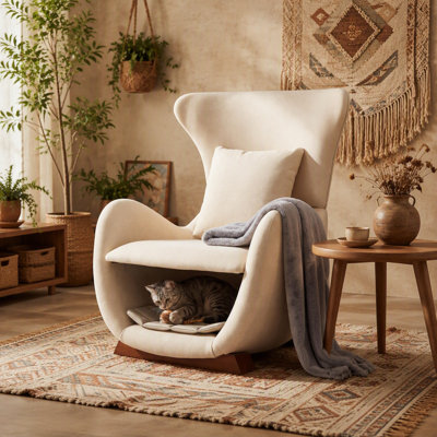 Chaise d'appoint moderne en polyester beige avec espace pour animaux de compagnie / rangement - capacité de 330 lb, chaise longue de salon, conception élégante et durable