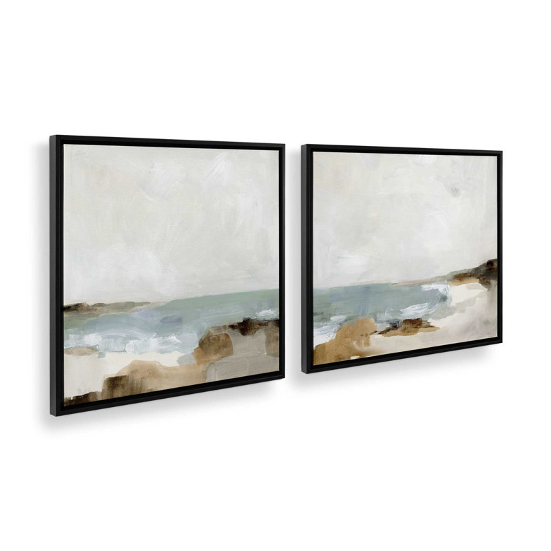 Ensemble de 2 marées douces et ciel, H 25 po x l 50 po x P 1,75 po, Cadre flottant noir satiné