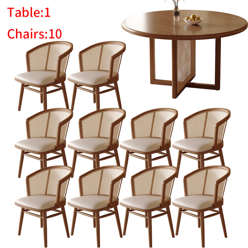 Japanese solid wood round dining table set