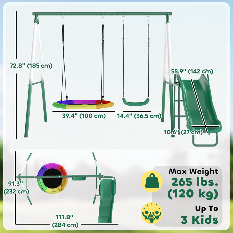 Portique en métal avec glissade, portique robuste, vert foncé