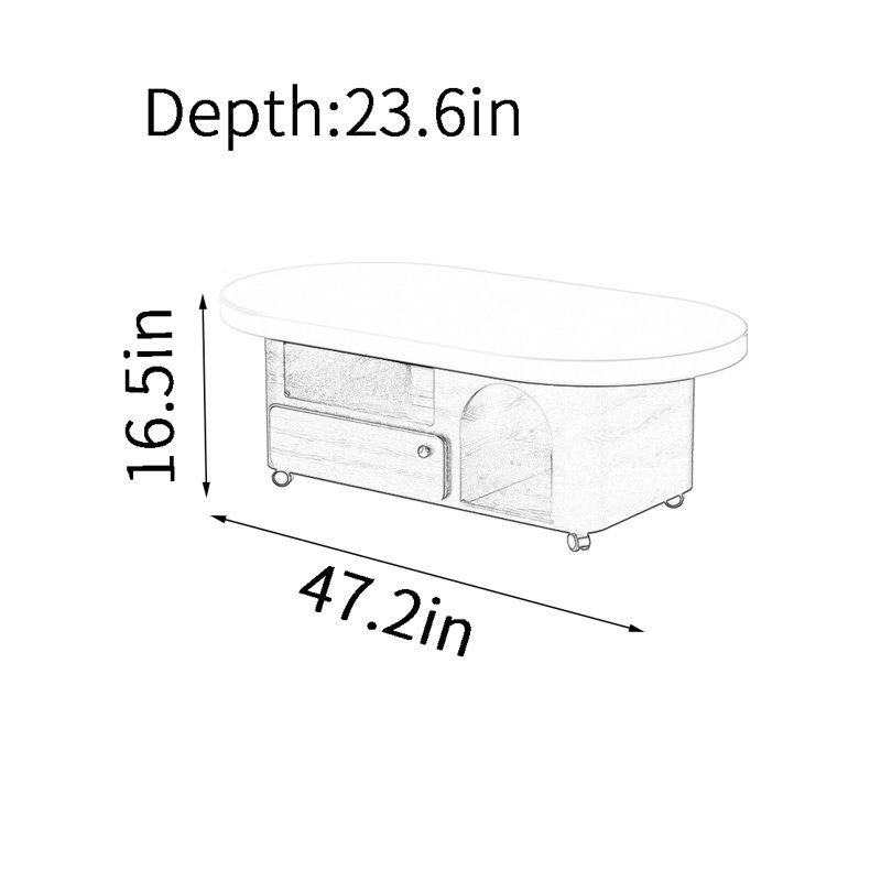 Table basse mobile de style crème, H 16,5 po x L 47,2 po x l 23,6 po, Noir